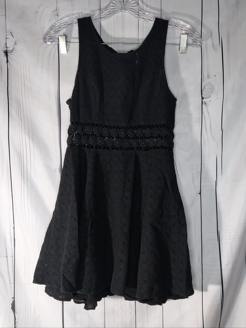 Free People Black Lace Fit-and-Flare Boho Dress With Daisy Chain Cutout Waist - Picture 1 of 10